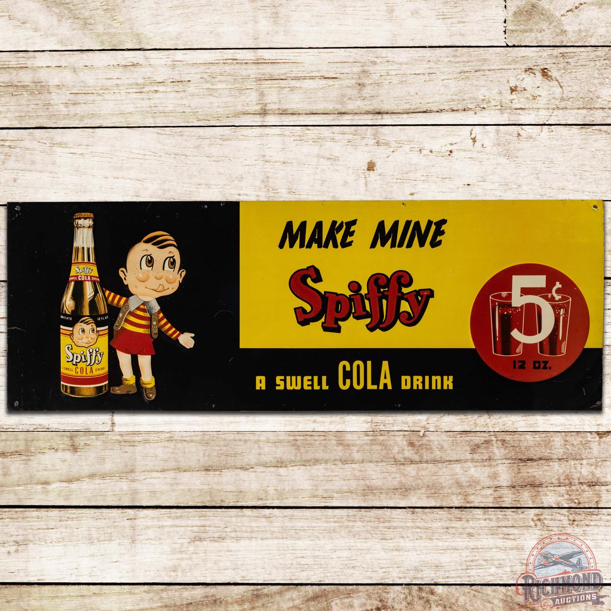 Make Mine Spiffy A Swell Cola 5 Cents SS Tin Sign w/ Boy & Bottle