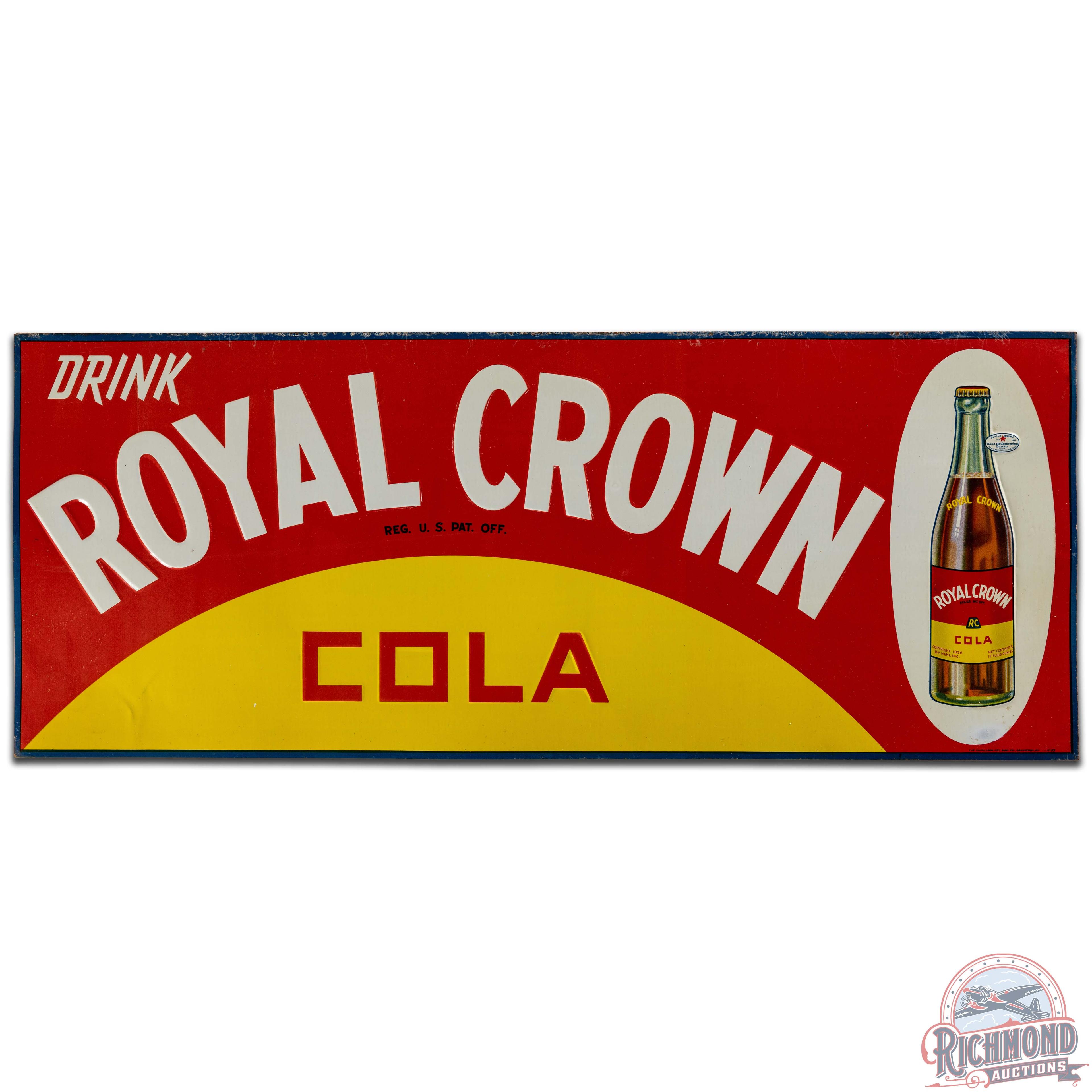 Drink Royal Crown Cola RC Embossed SS Tin Sign w/ Bottle