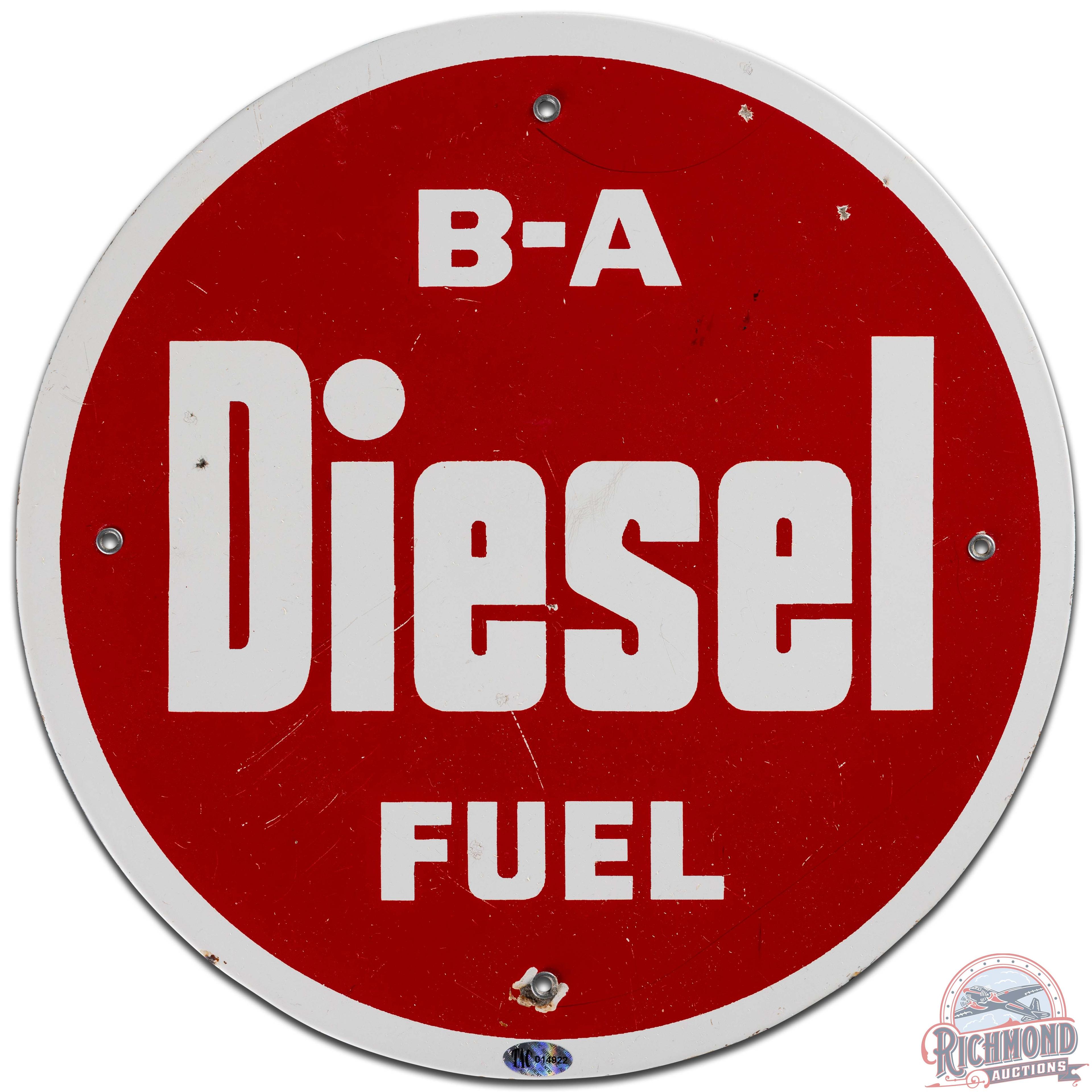 B-A Diesel Fuel SS Porcelain Gas Pump Plate Sign