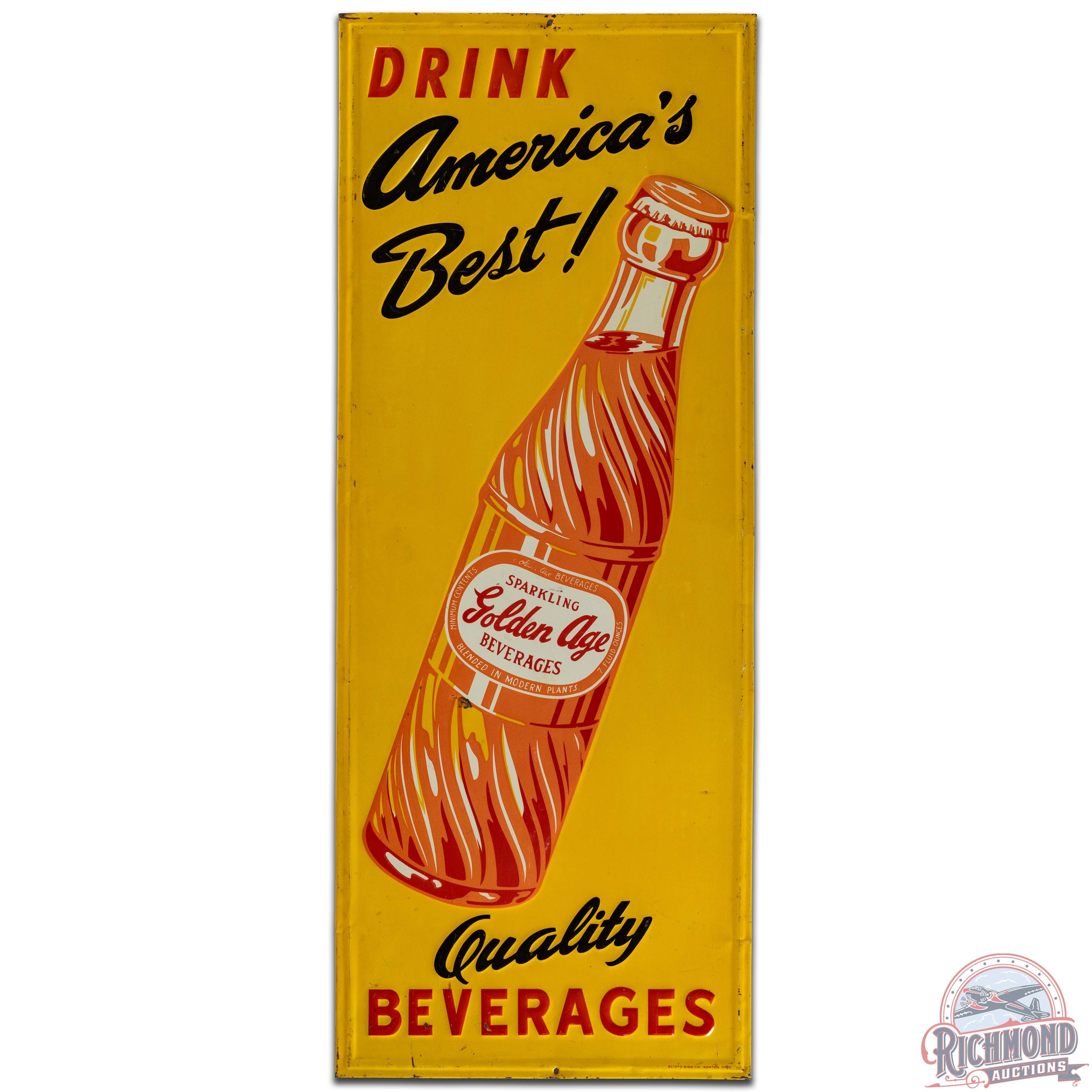 Drink America's Best Golden Age Beverages SS Tin Sign w/ Bottle