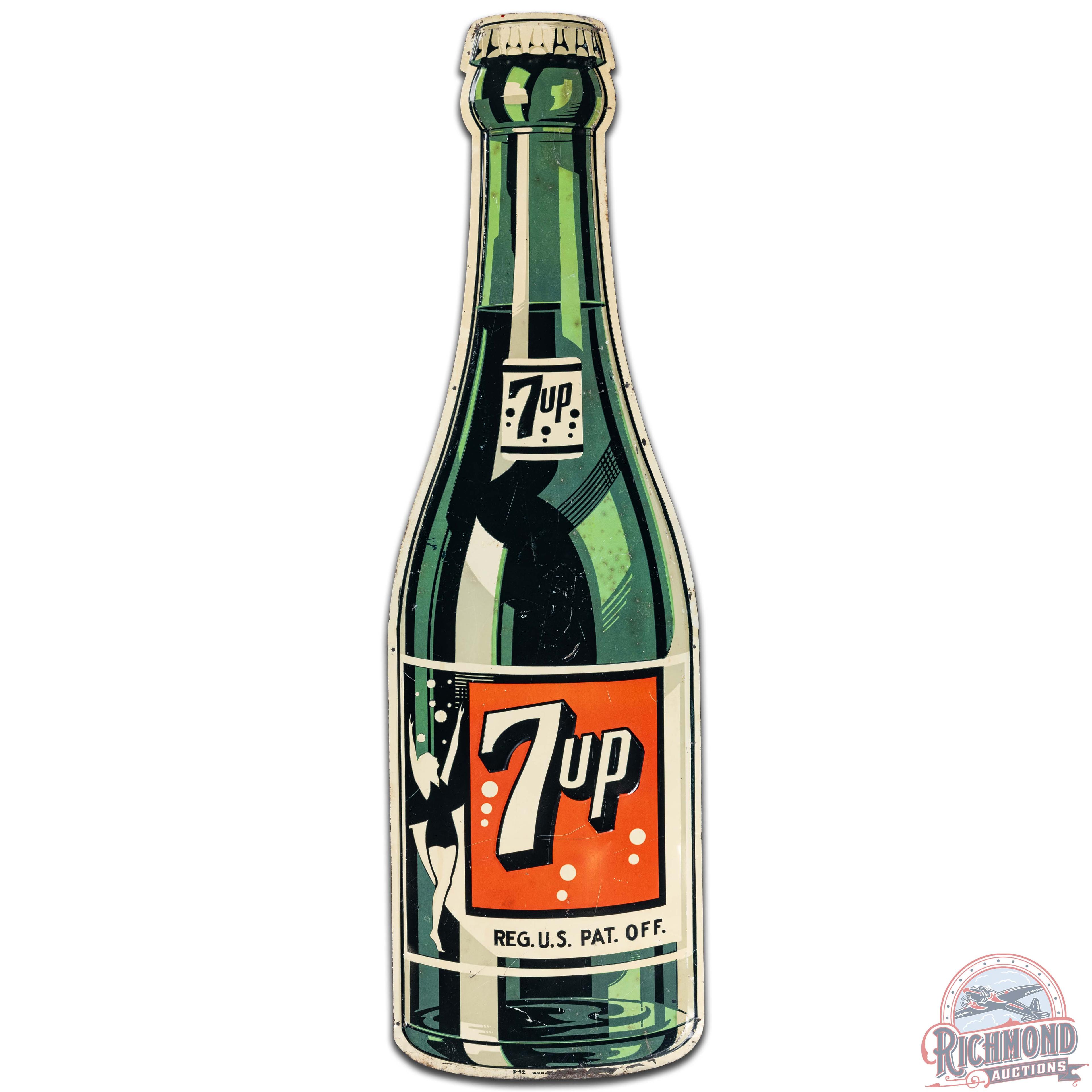1942 7up SS Tin Bottle Sign w/ Swimmer Girl