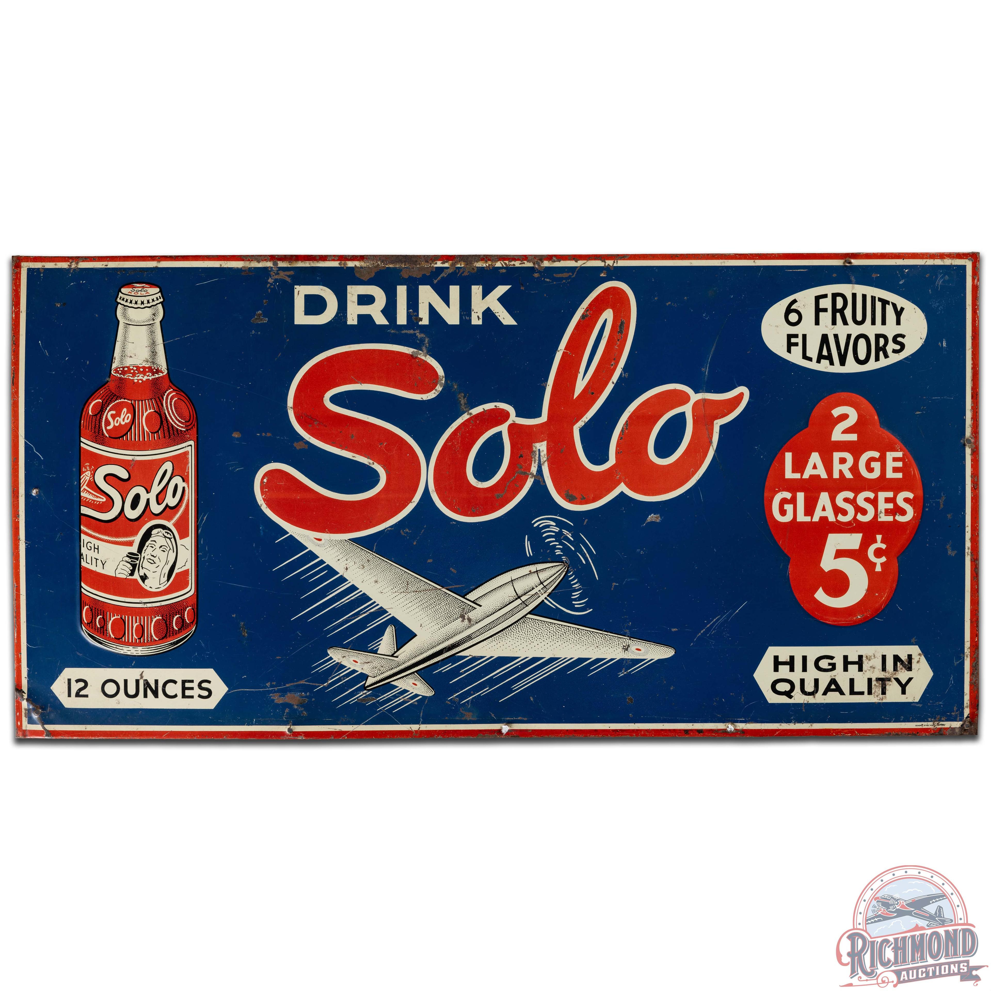 Drink Solo 6 Fruity Flavors SS Tin Sign w/ Plane & Bottle