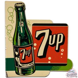 1950 7 up Die Cut DS Tin Flange Sign w/ Swimmer Girl & Bottle Logo