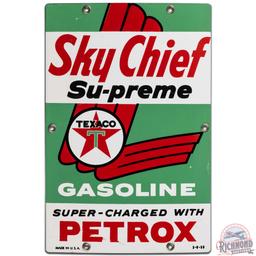 1959 Texaco Sky Chief Supreme w/ Petrox SS Porcelain Gas Pump Plate Sign "Small"