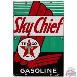 1942 Texaco Sky Chief Gasoline SS Porcelain Gas Pump Plate Sign "Small"