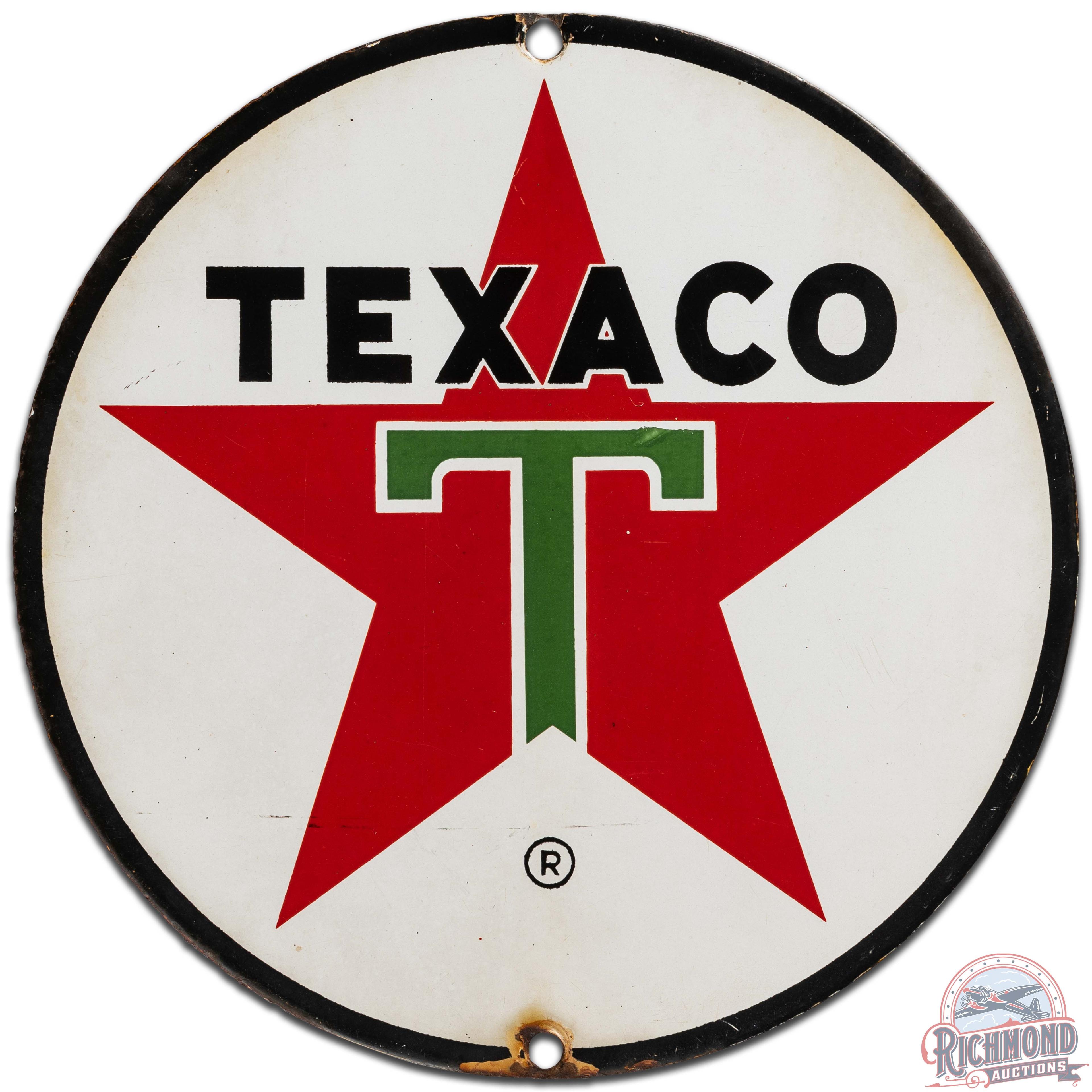 Texaco Motor Oil 8" SS Porcelain Sign "White T"
