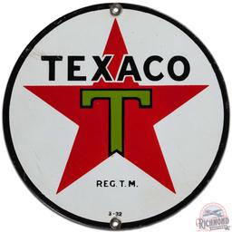 1932 Texaco Motor Oil 8" SS Porcelain Sign "Black T"