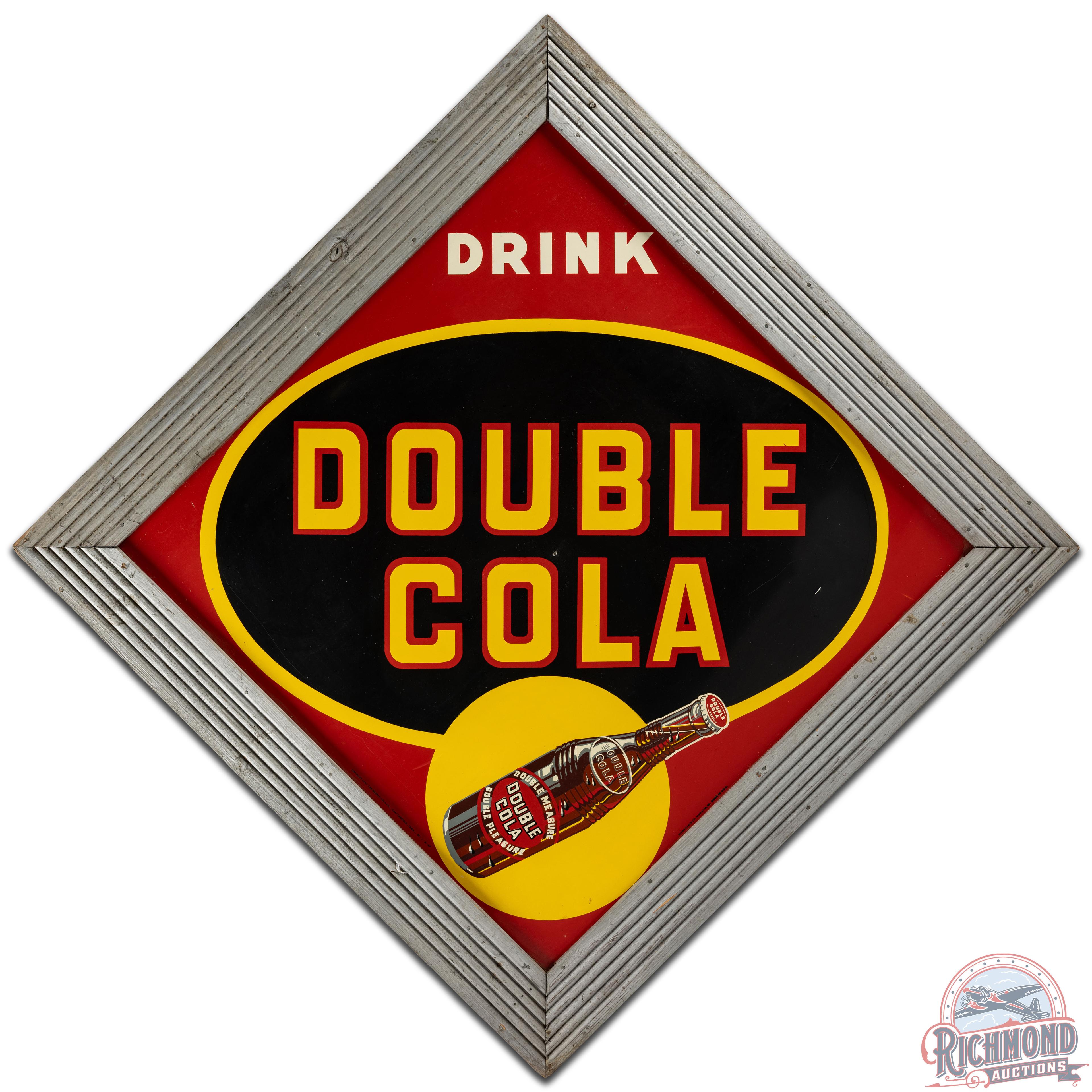 1947 Drink Double Cola SS Tin Sign w/ Bottle