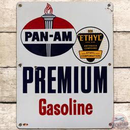 Pan-am Premium Ethyl Gasoline SS Porcelain Pump Plate Sign w/ Logo