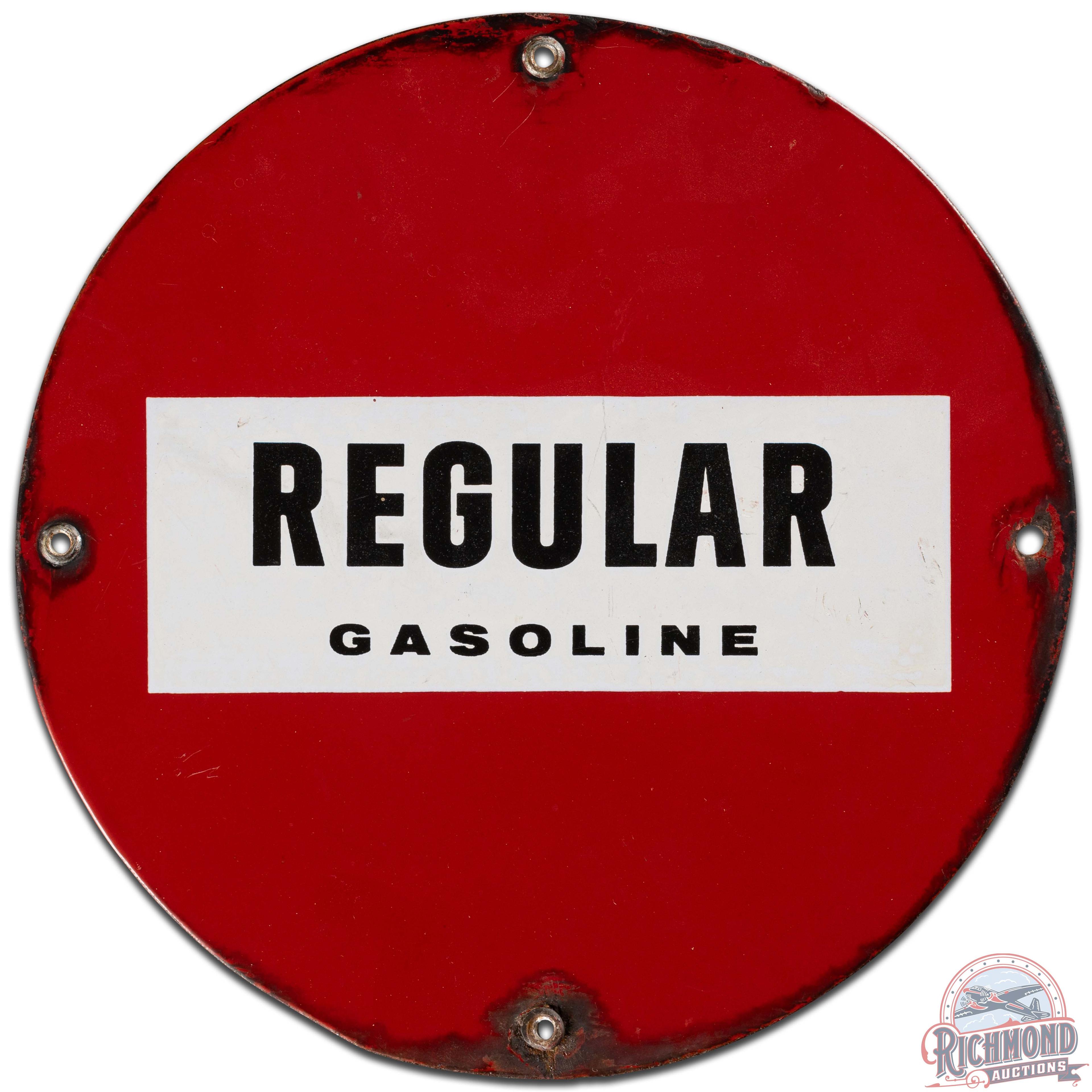 Sears Regular Gasoline SS Porcelain Pump Plate Sign