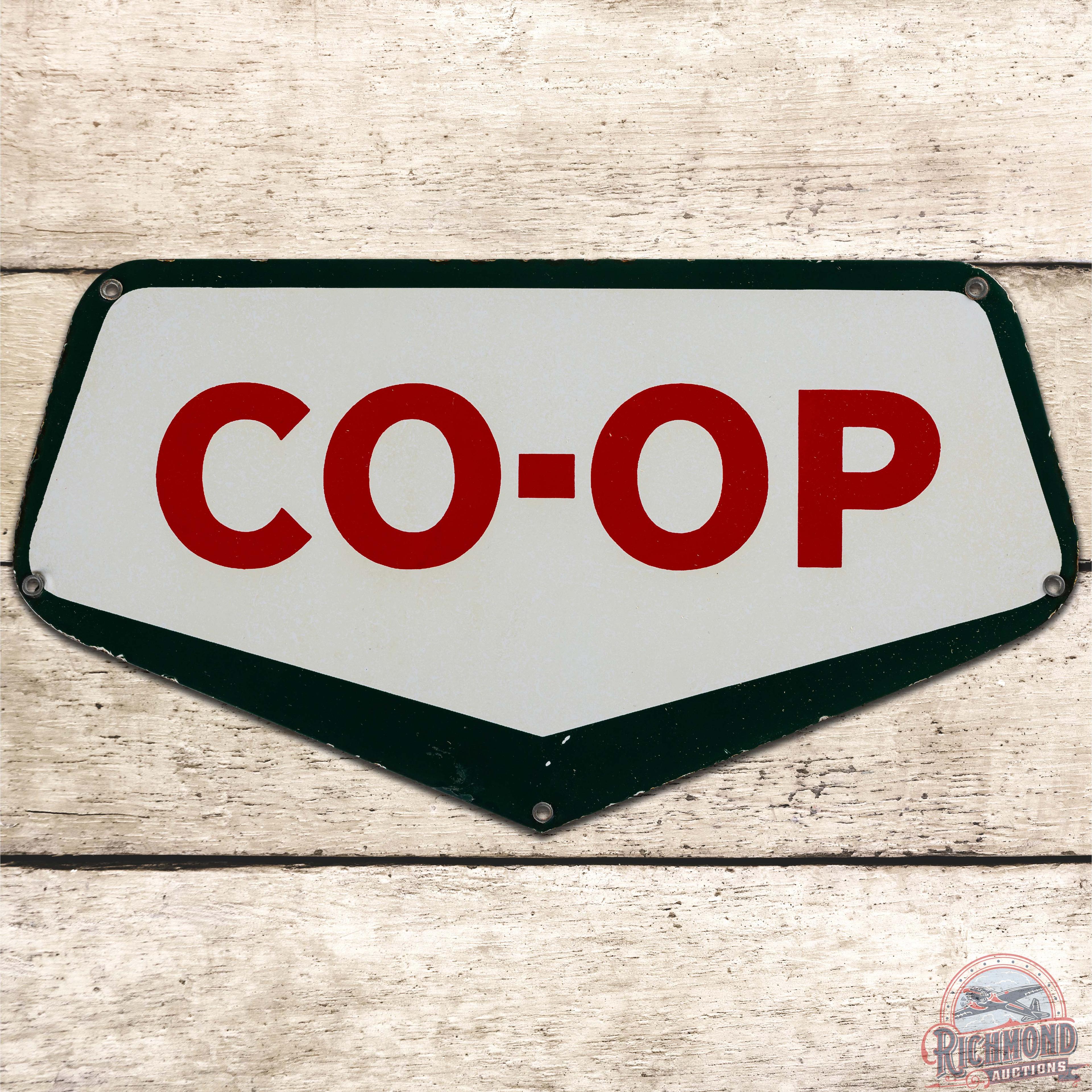 Co-Op Gasoline Oils SS Porcelain Truck Sign