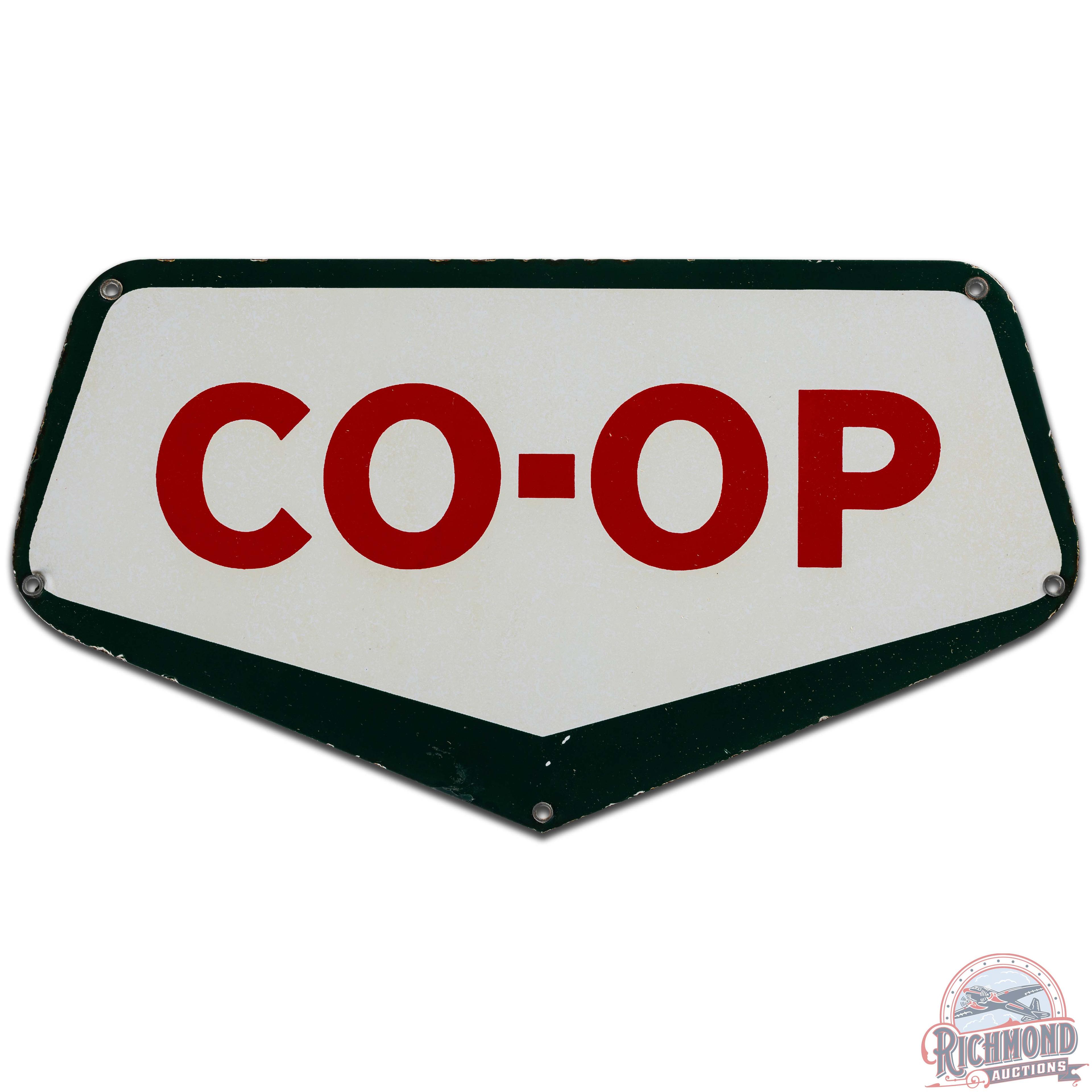 Co-Op Gasoline Oils SS Porcelain Truck Sign