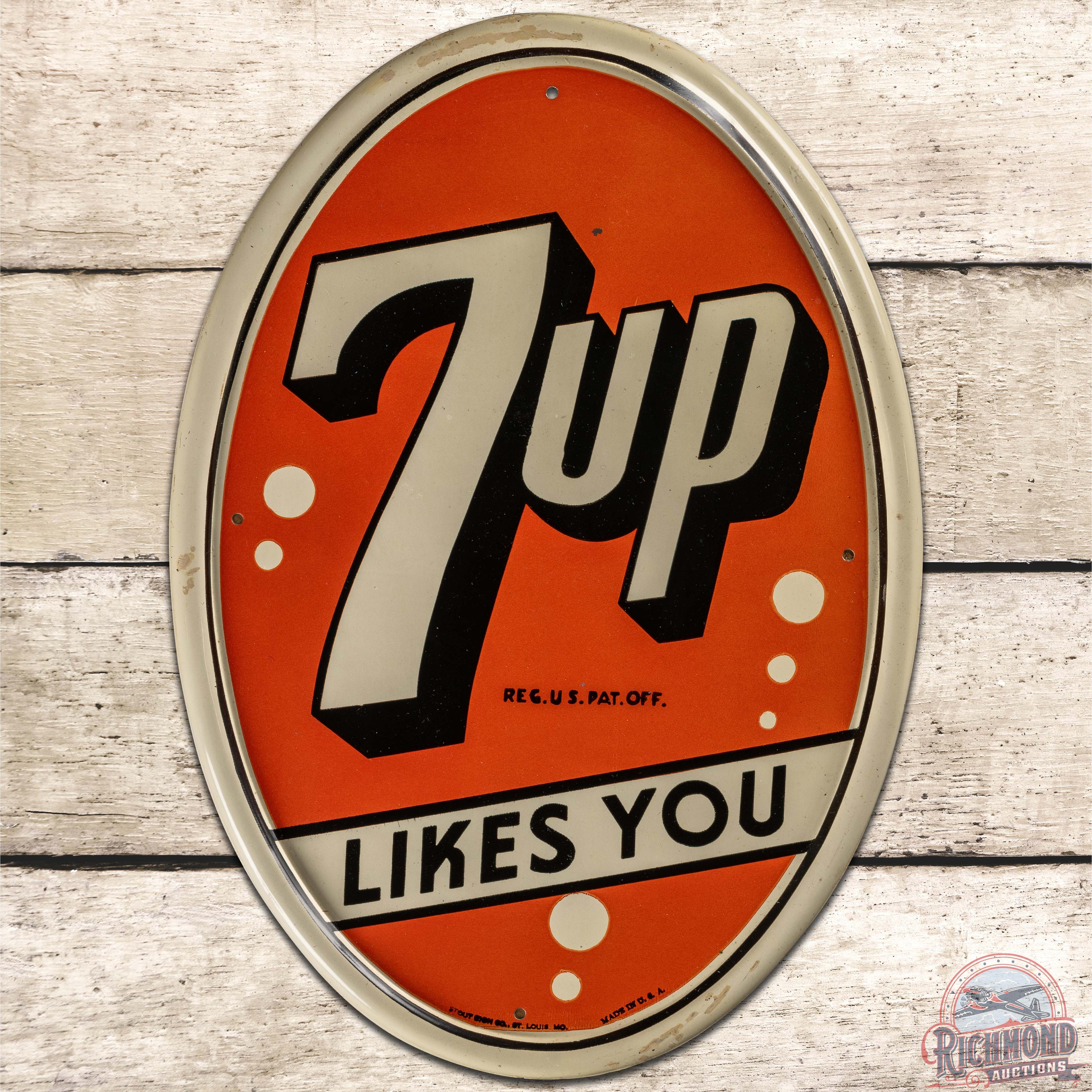 NOS 7up Likes You SS Tin Oval Sign "Small"