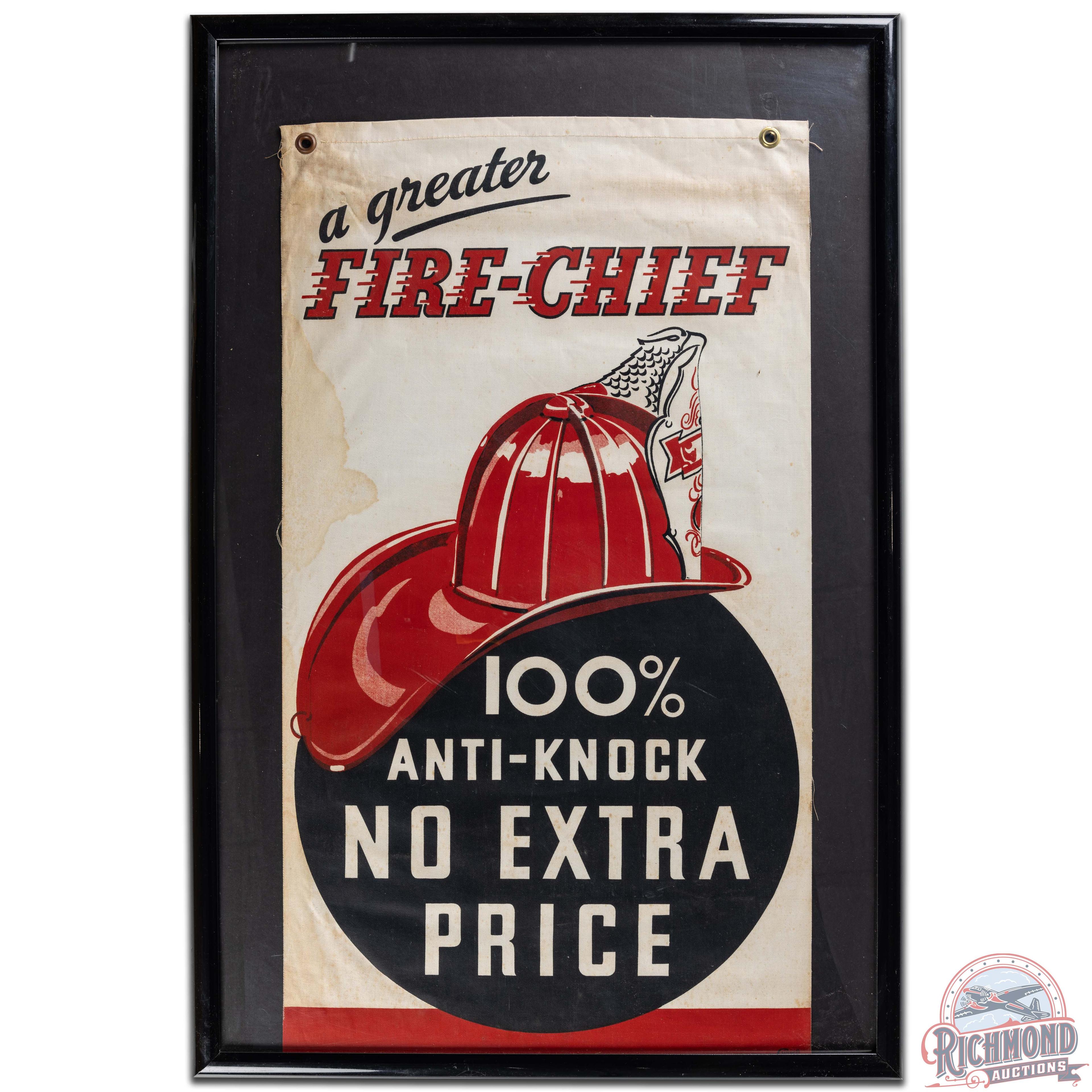 A Greater Fire Chief Texaco 100% Anti-Knock No Extra Price Framed Banner Sign