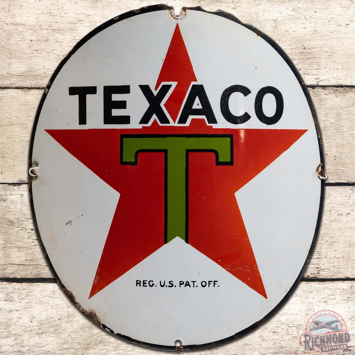 Texaco 15" Curved SS Porcelain Sign "Black T"
