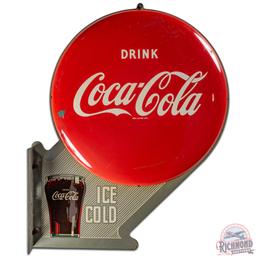 1949 Ice Cold Coca Cola DS Tin Multi-Piece Button Flange Sign w/ Glass