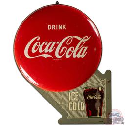 1949 Ice Cold Coca Cola DS Tin Multi-Piece Button Flange Sign w/ Glass