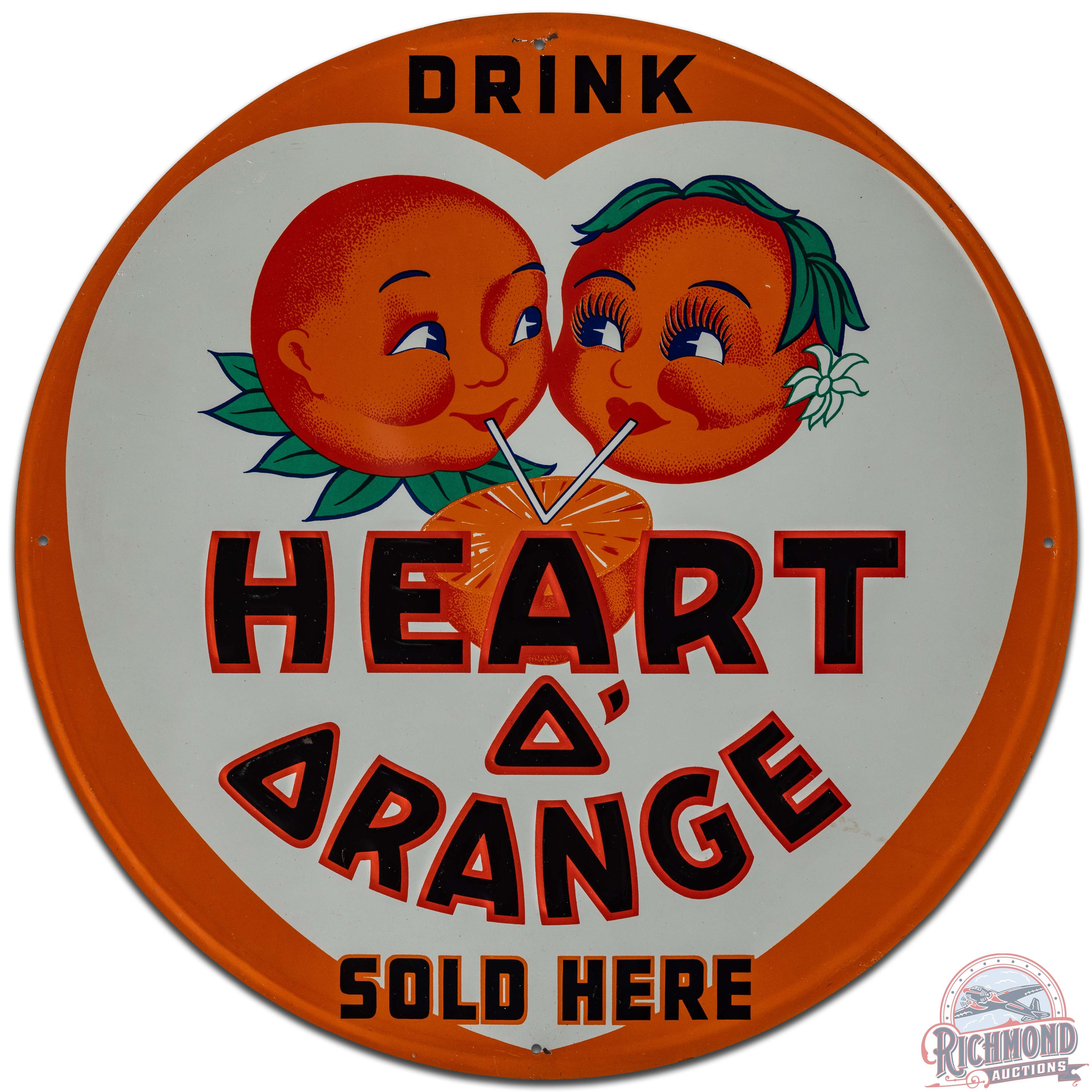 Drink Heart O' Orange "Sold Here' Emb. SS Tin Sign