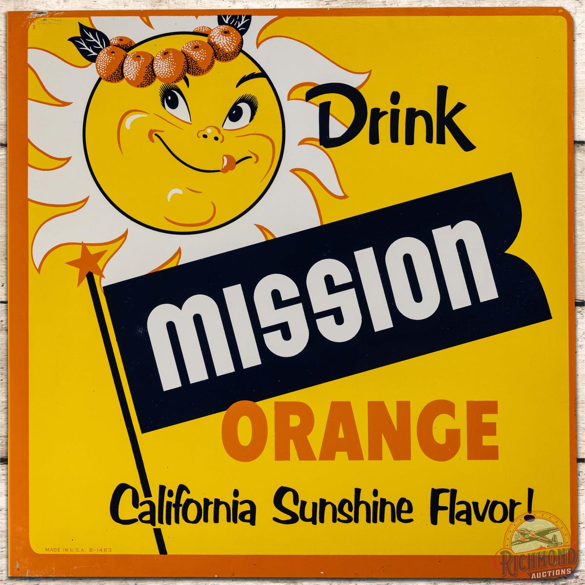 Drink Mission Orange California Sunshine Flavor DS Tin Flange Sign