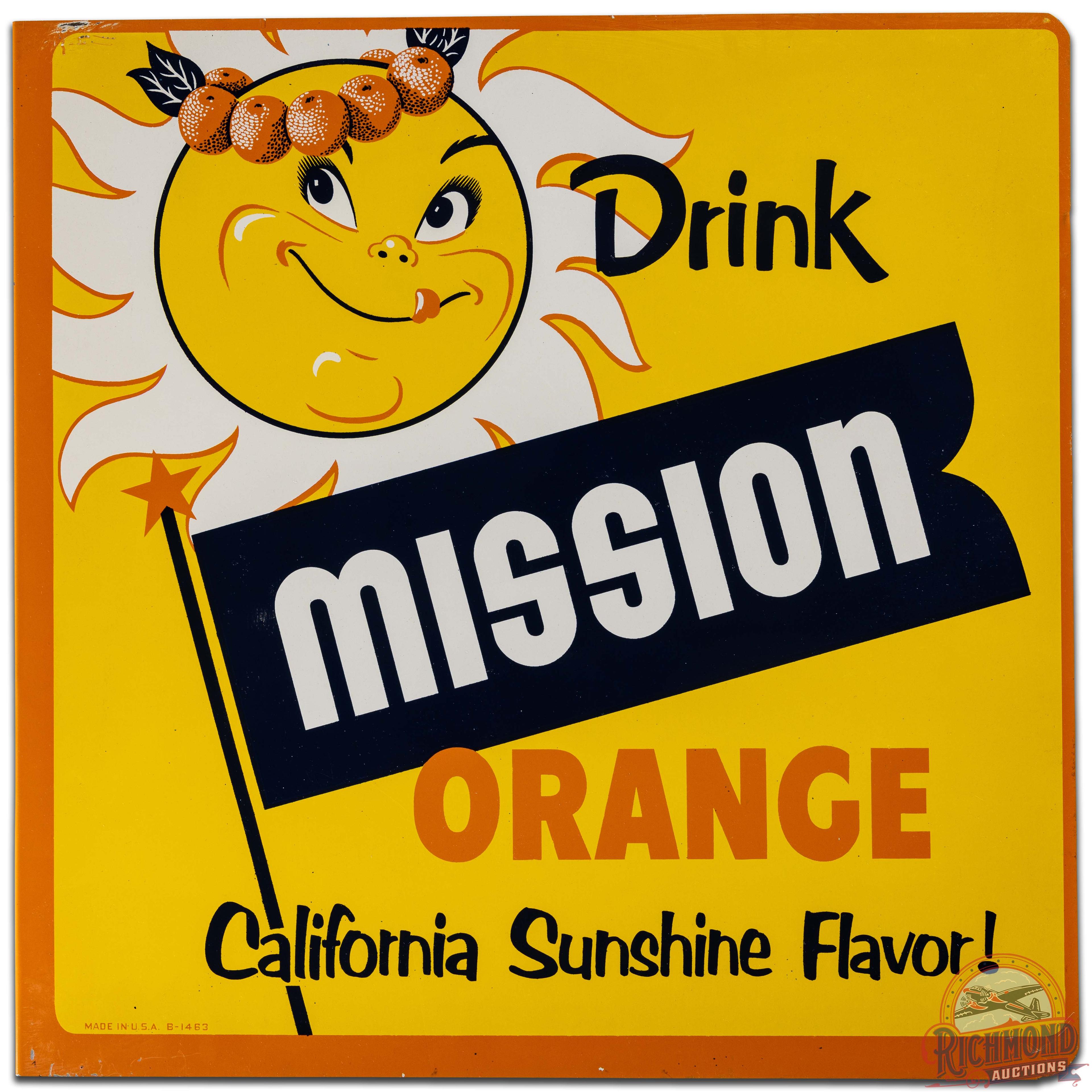 Drink Mission Orange California Sunshine Flavor DS Tin Flange Sign