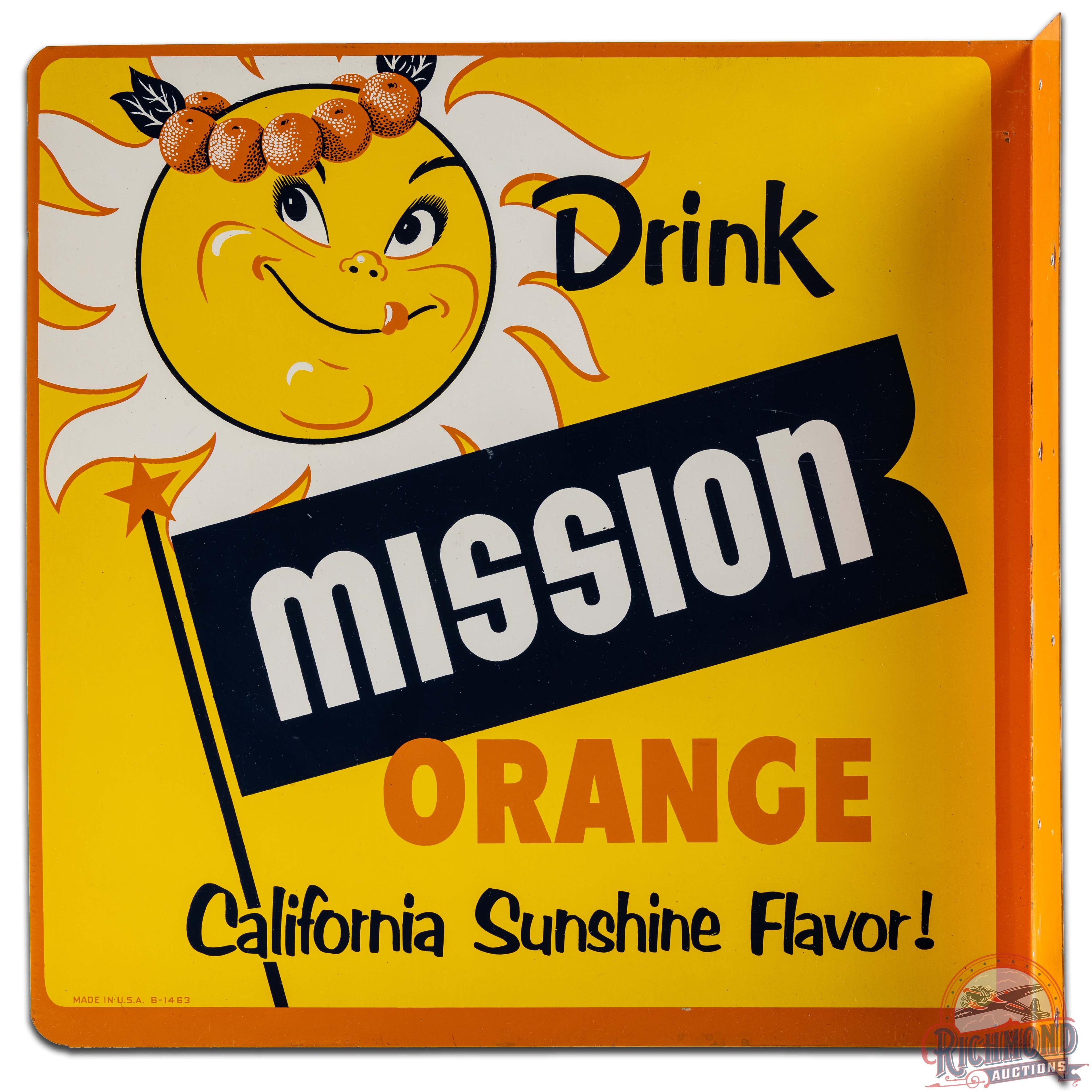 Drink Mission Orange California Sunshine Flavor DS Tin Flange Sign