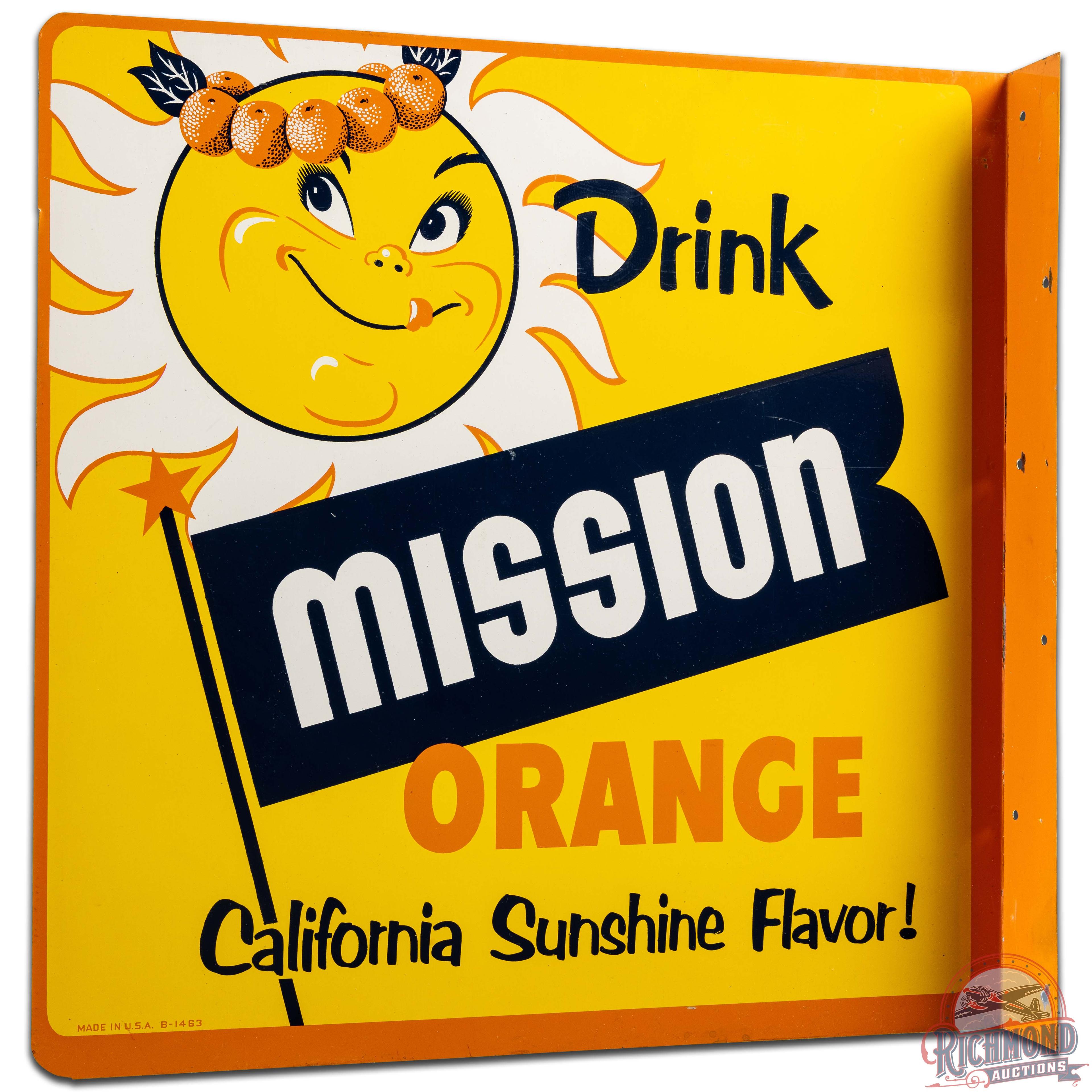 Drink Mission Orange California Sunshine Flavor DS Tin Flange Sign