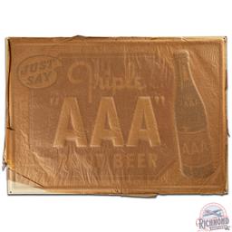 NOS Just Say Triple AAA Root Beer Embossed SS Tin Sign w/ Paper