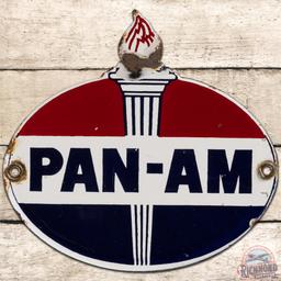 Pan-am Gasoline Die Cut SS Porcelain Sign w/ Flame Logo (Small)