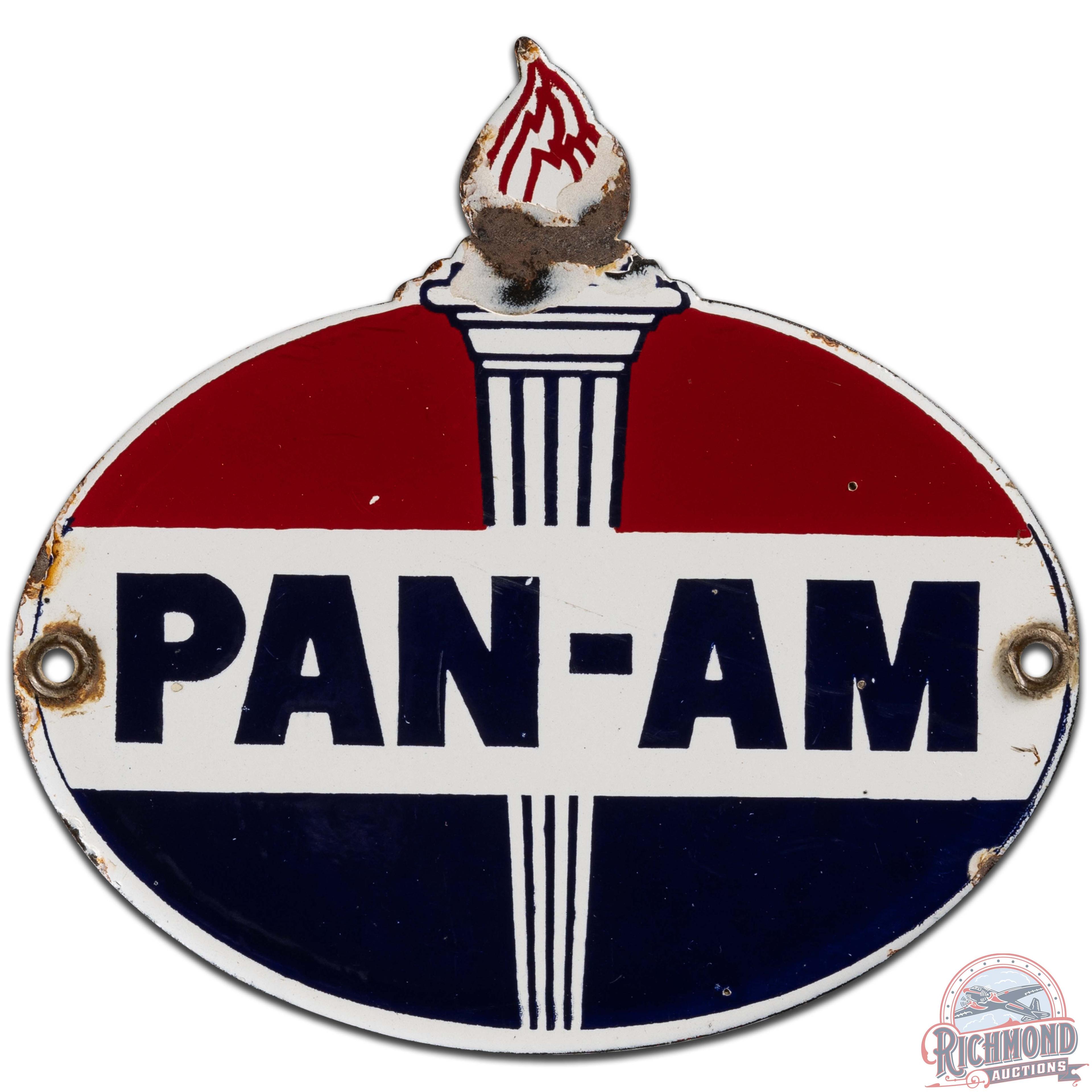 Pan-am Gasoline Die Cut SS Porcelain Sign w/ Flame Logo (Small)