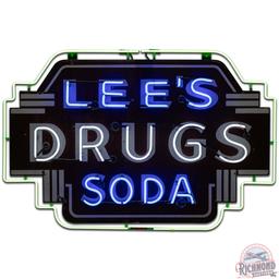 Lee's Drugs Soda Die Cut SS Porcelain Neon Sign