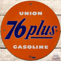 Union 76 Plus Gasoline SS Porcelain Pump Plate Sign