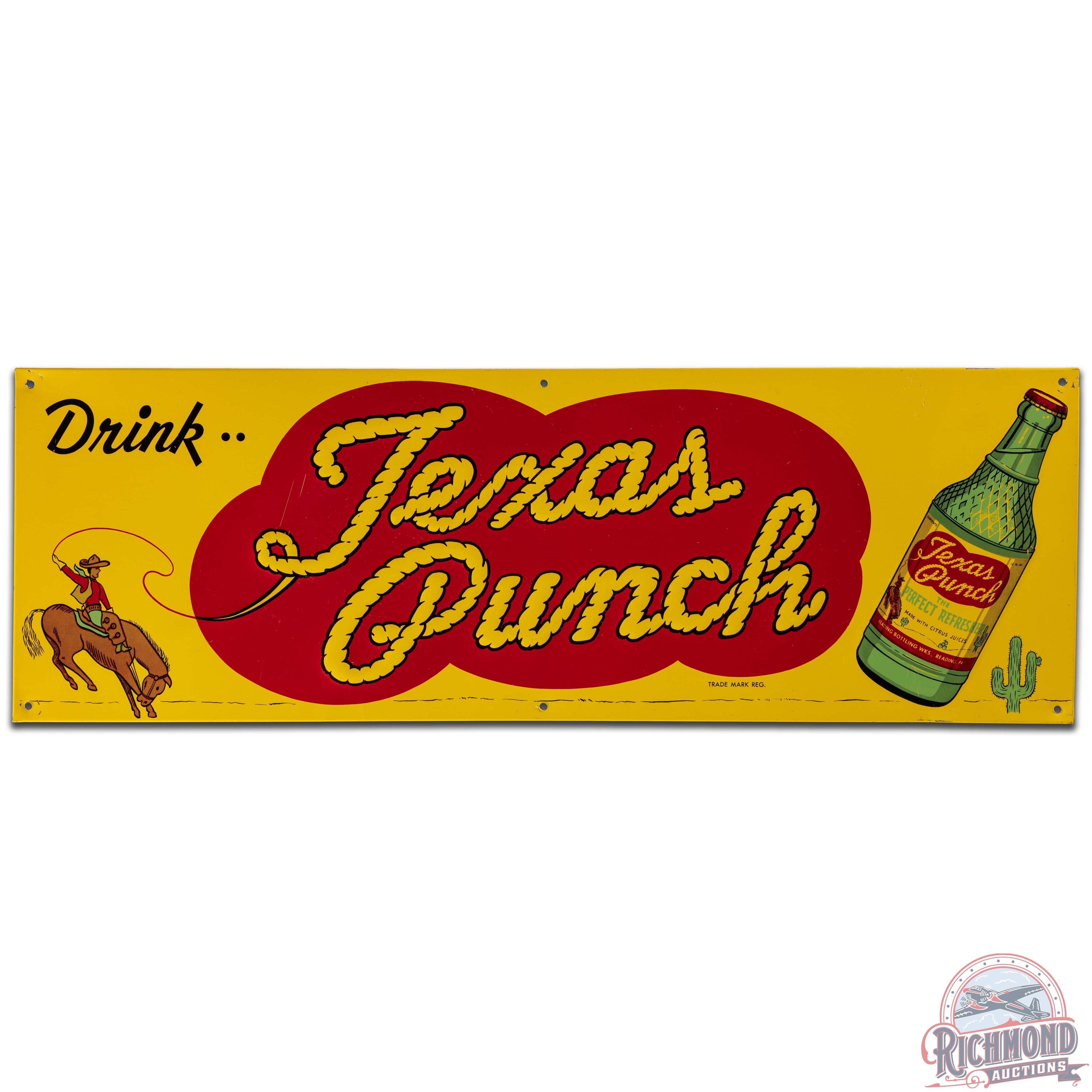 Scarce Drink Texas Punch Embossed SS Tin Sign w/ Bottle Reading PA