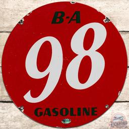 B-A 98 Gasoline SS Porcelain Pump Plate Sign
