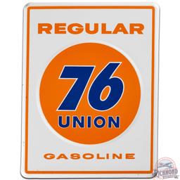 Union 76 Regular Gasoline Emb. SS Porcelain Pump Plate Sign w/ Logo