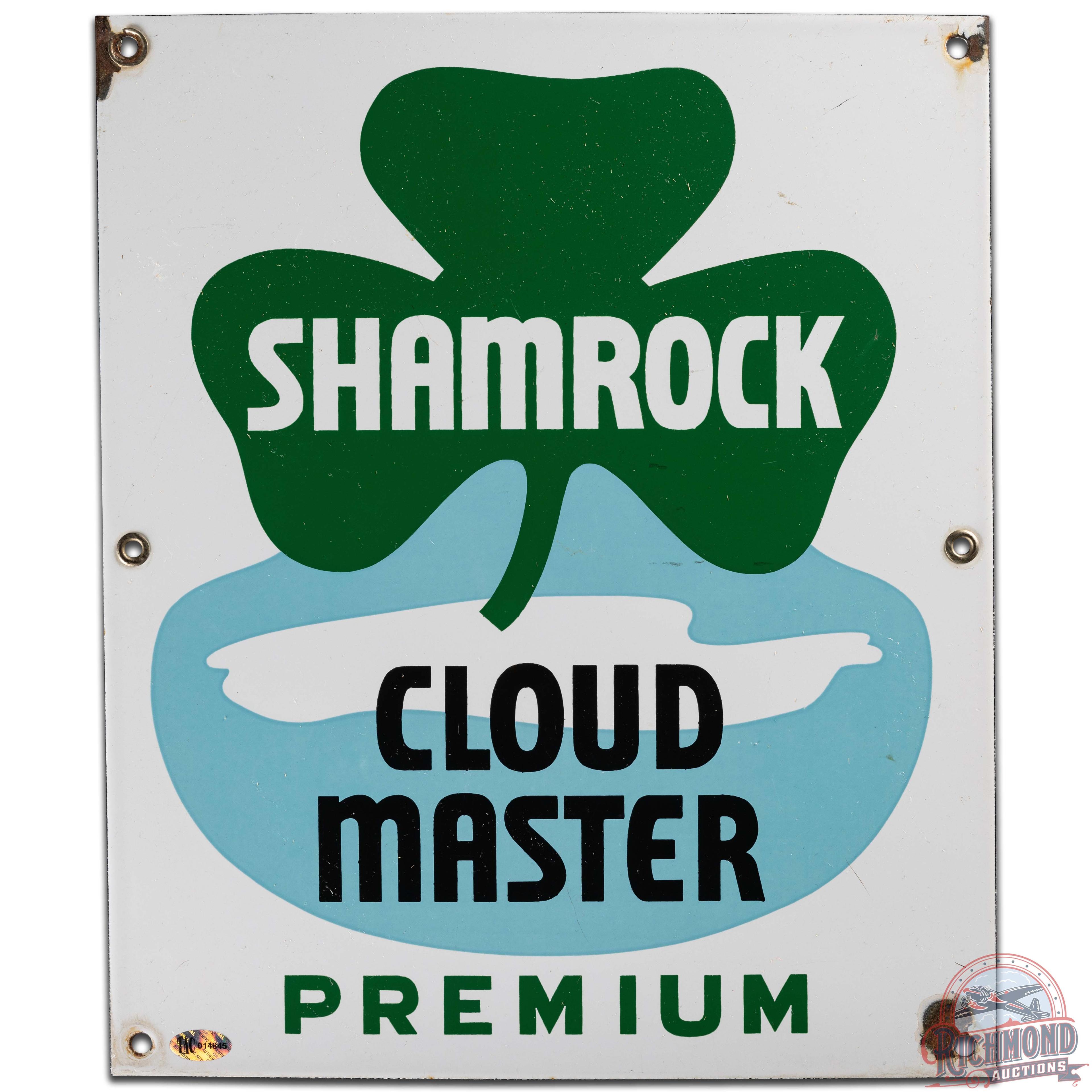 Shamrock Cloud Master Regular SS Porcelain Gas Pump Plate Sign