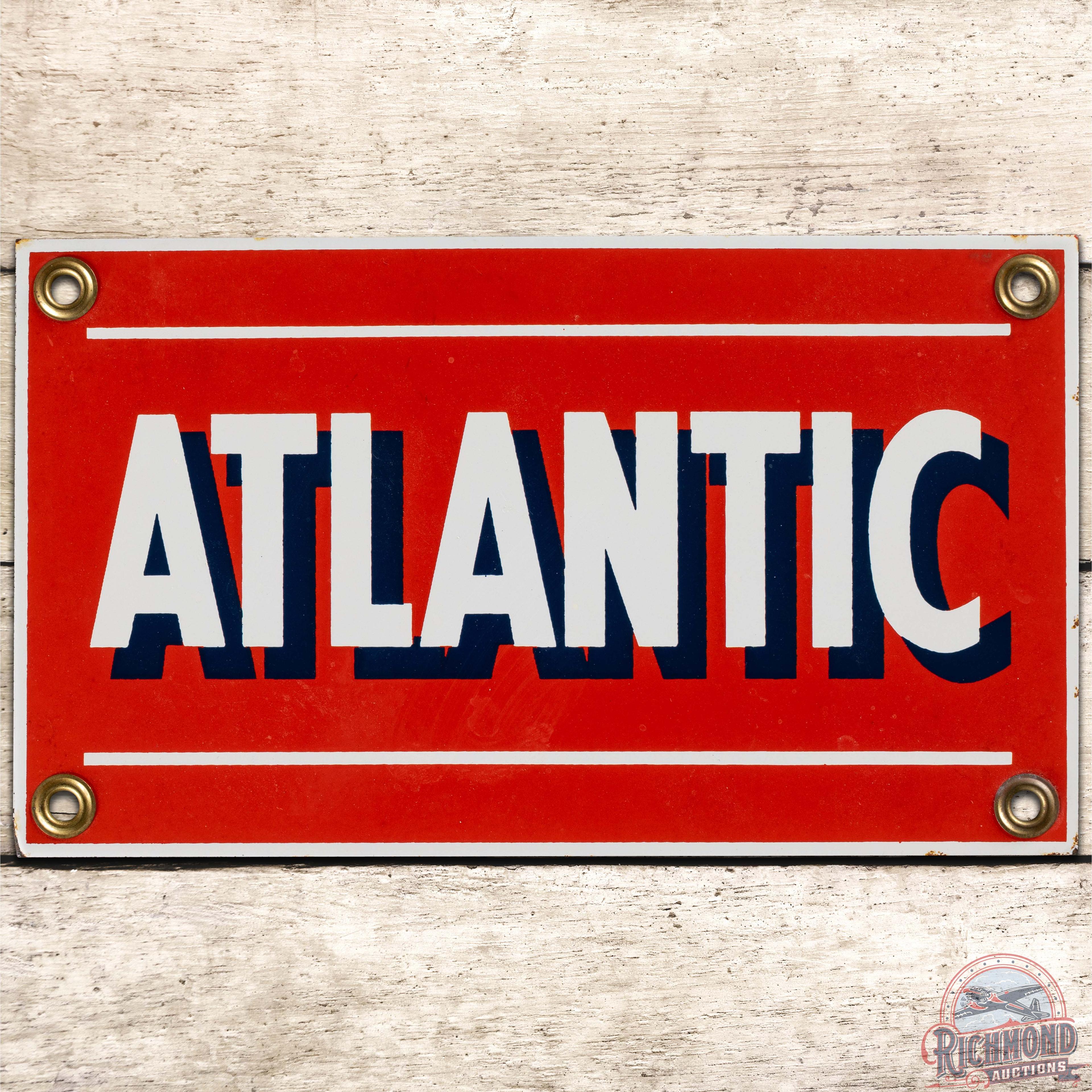 Atlantic Gasoline SS Porcelain Pump Plate Sign "Small"