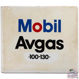 Mobil Avgas 100 130 SS Porcelain Gas Pump Plate Sign
