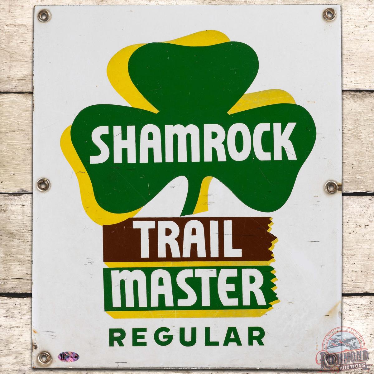 Shamrock Trail Master Regular SS Porcelain Gas Pump Plate Sign