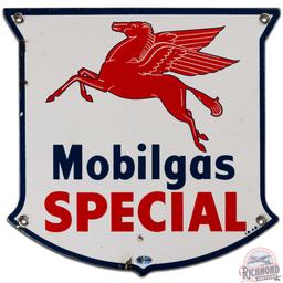 1946 Mobilgas Special SS Porcelain Gas Pump Plate Sign w/ Pegasus