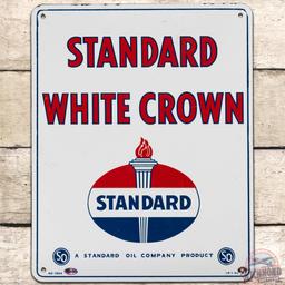 Standard White Crown Gasoline SS Porcelain Pump Plate Sign w/ Logo