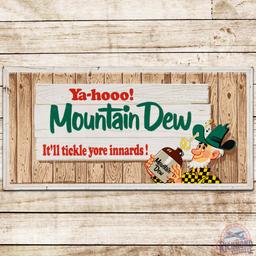 1966 Mountain Dew "It'll tickle yore innards!" Emb. SS Tin Sign w/ Hillbilly