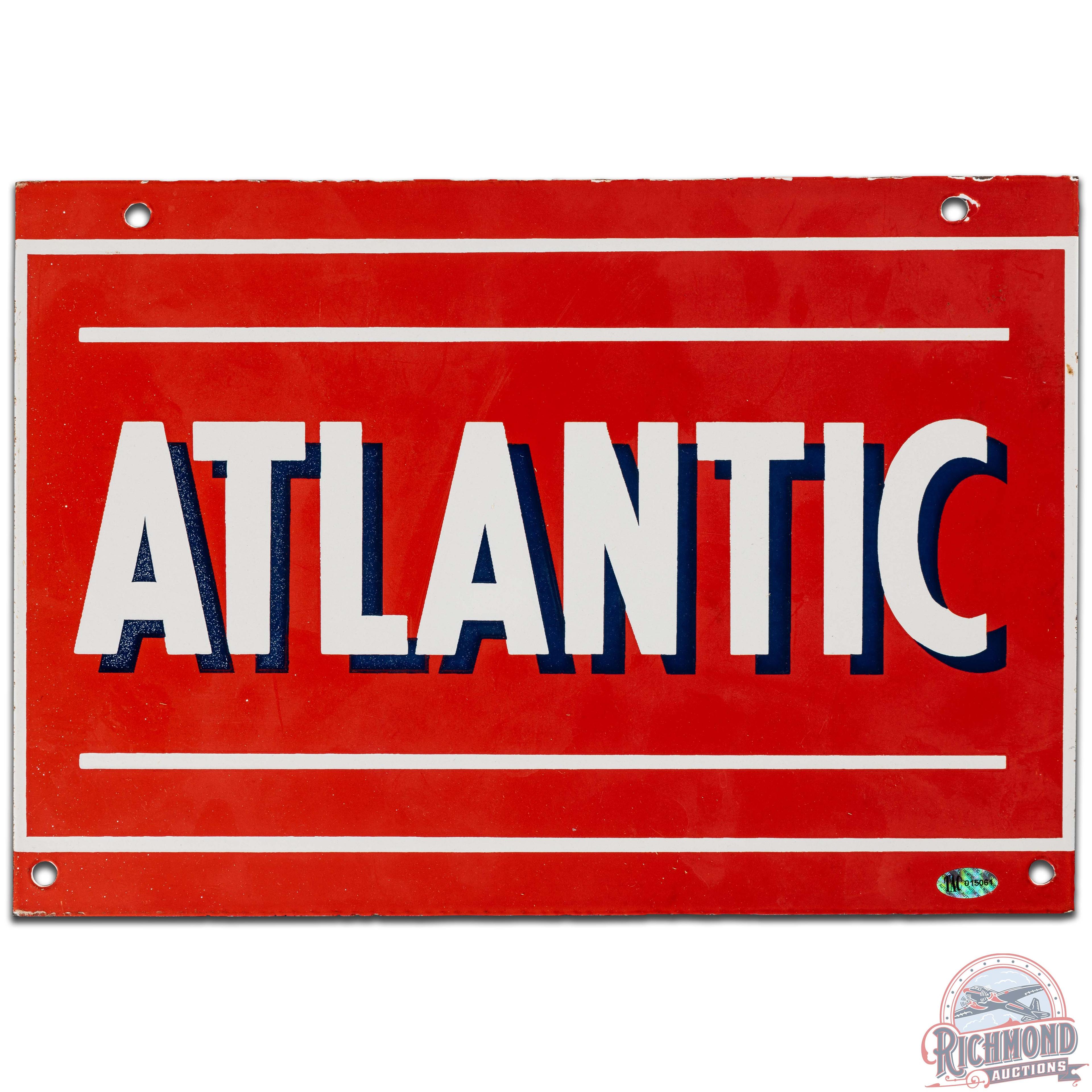 Atlantic Gasoline SS Porcelain Gas Pump Plate Sign