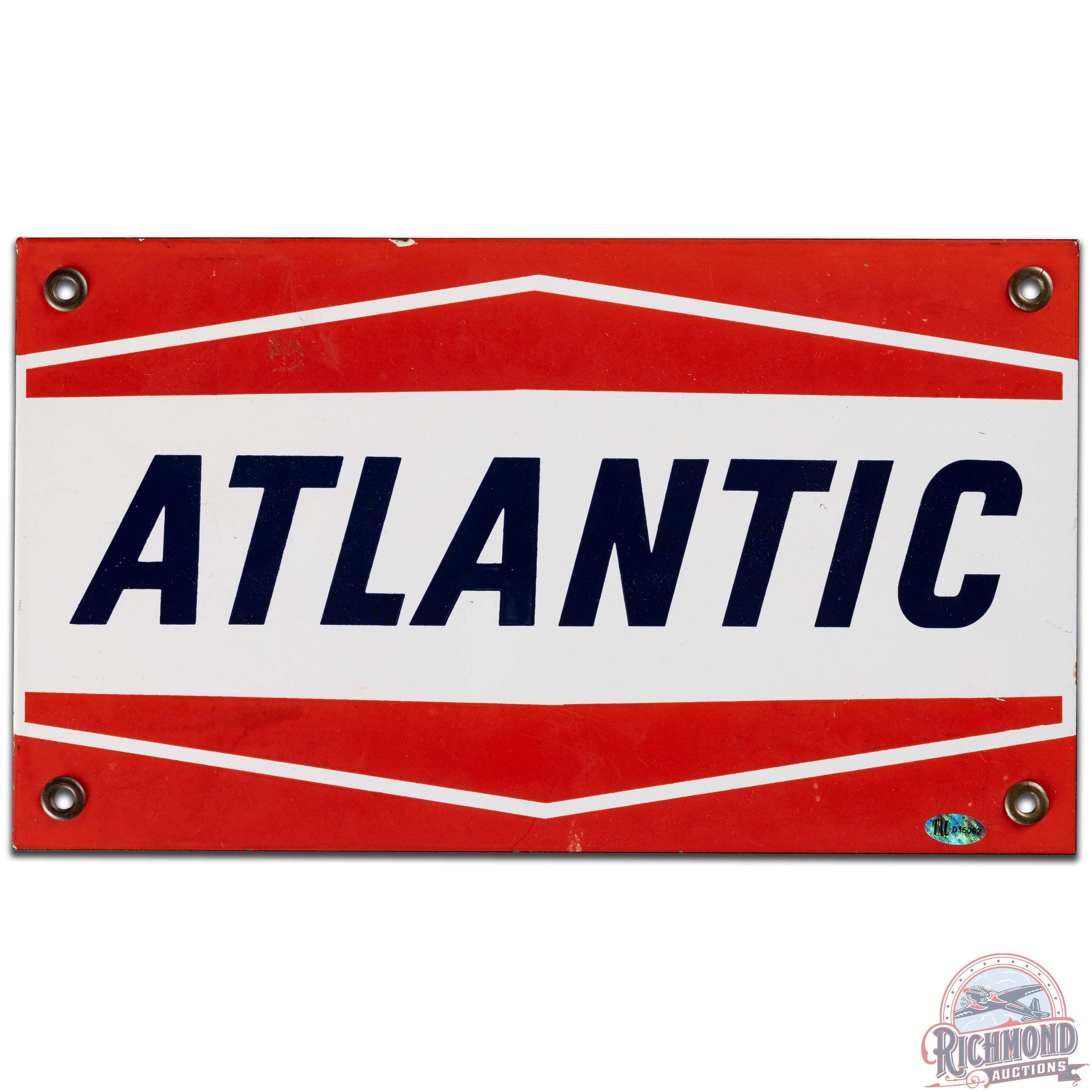 Atlantic Gasoline SS Porcelain Gas Pump Plate Sign