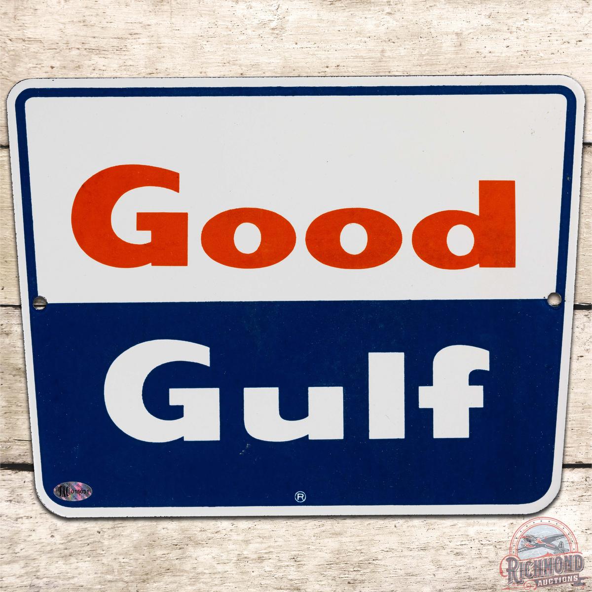 Good Gulf Gasoline SS Porcelain Pump Plate Sign
