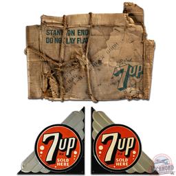 1941 NOS 7up Sold Here Two Embossed SS Tin Kick Plate Signs w/ Box