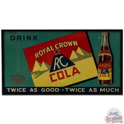 Drink RC Royal Crown Cola "Twice as Good - Twice as Much" SS Tin Sign w/ Pyramid Logo