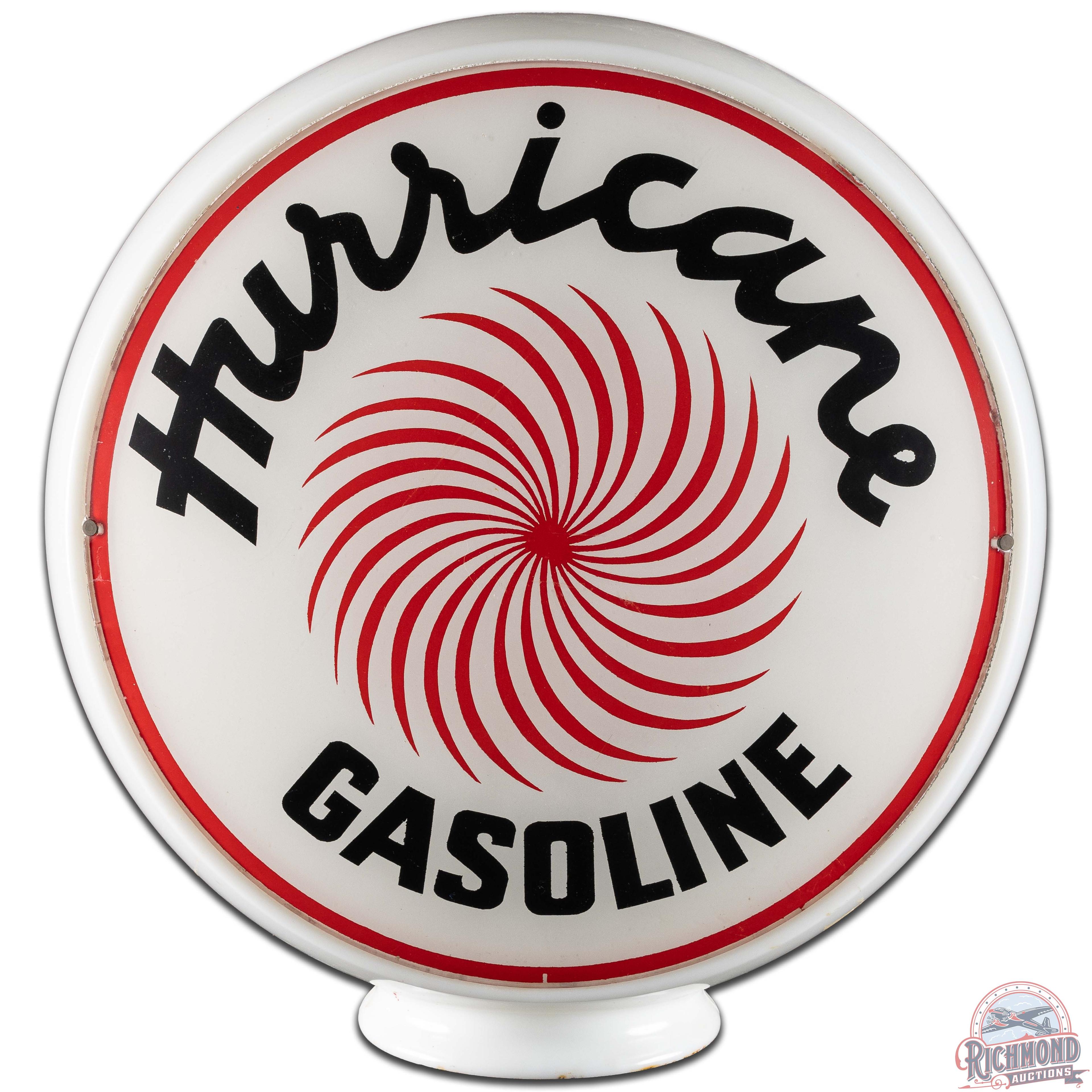 Rare Hurricane Gasoline 13.5" Complete Gas Pump Globe w/ Wide Milk Glass Body