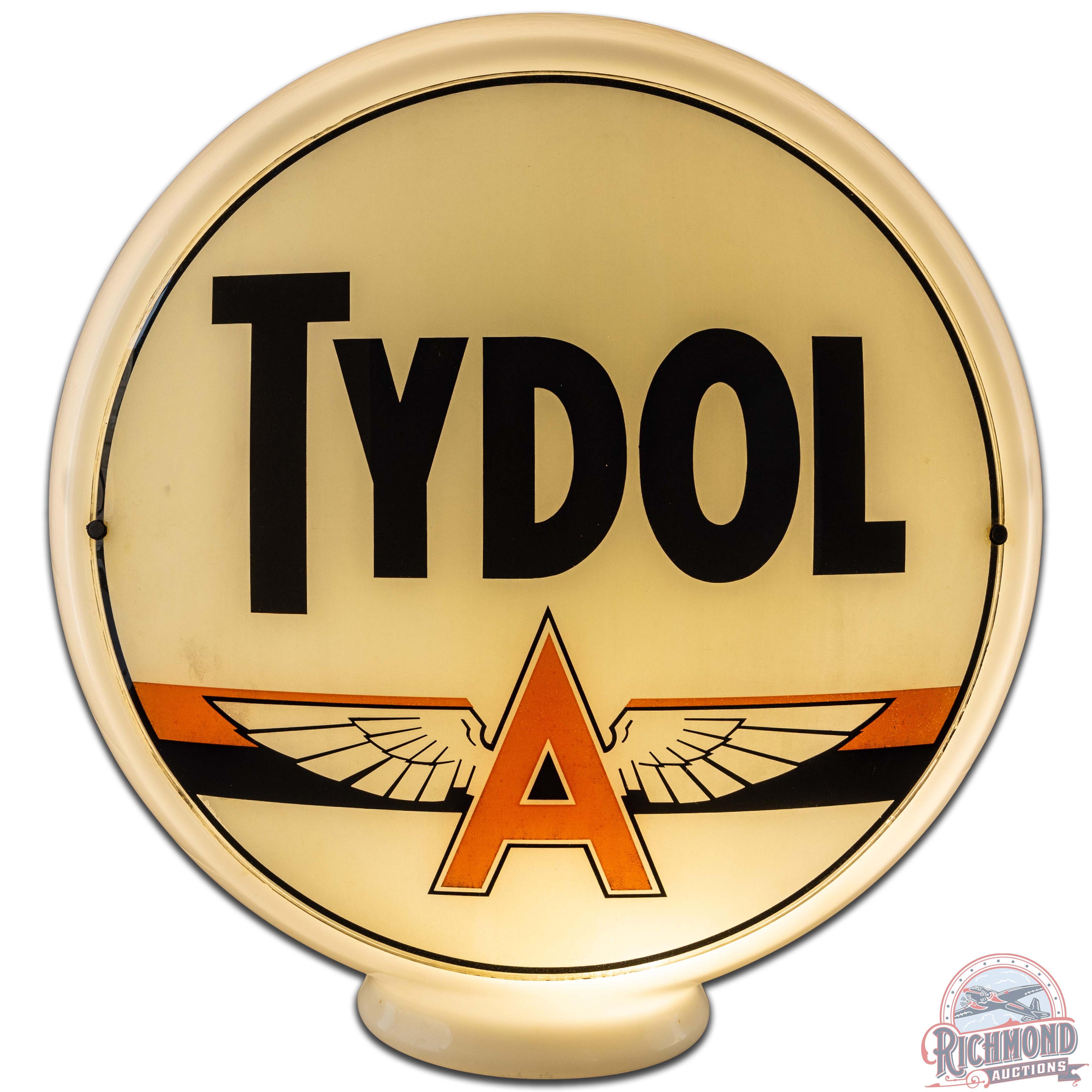 Tydol Gasoline 13.5" Complete Gas Pump Milk Glass Globe w/ Flying A logo