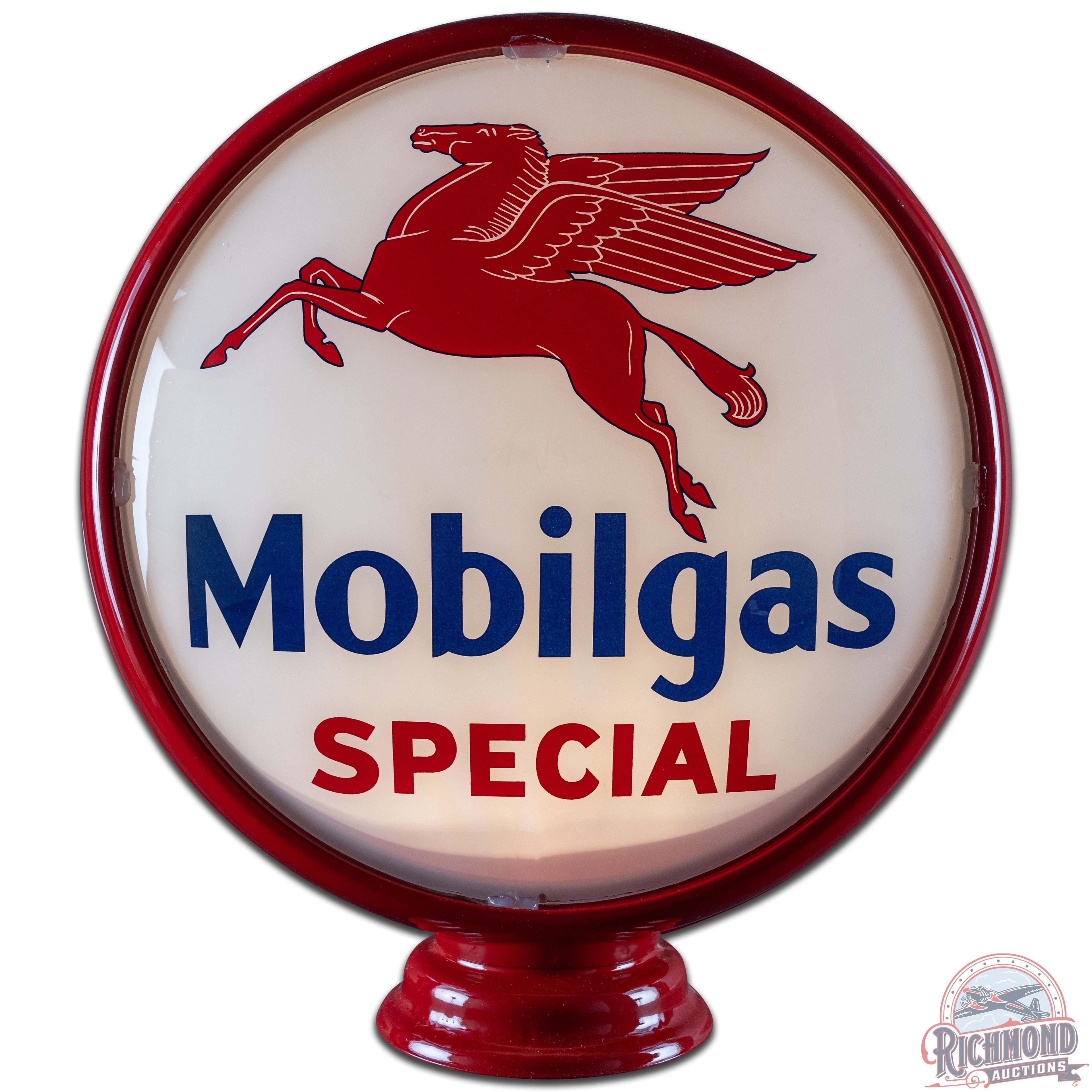 Mobilgas Special Gasoline 16.5" Gas Pump Globe Lenses w/ Metal Body