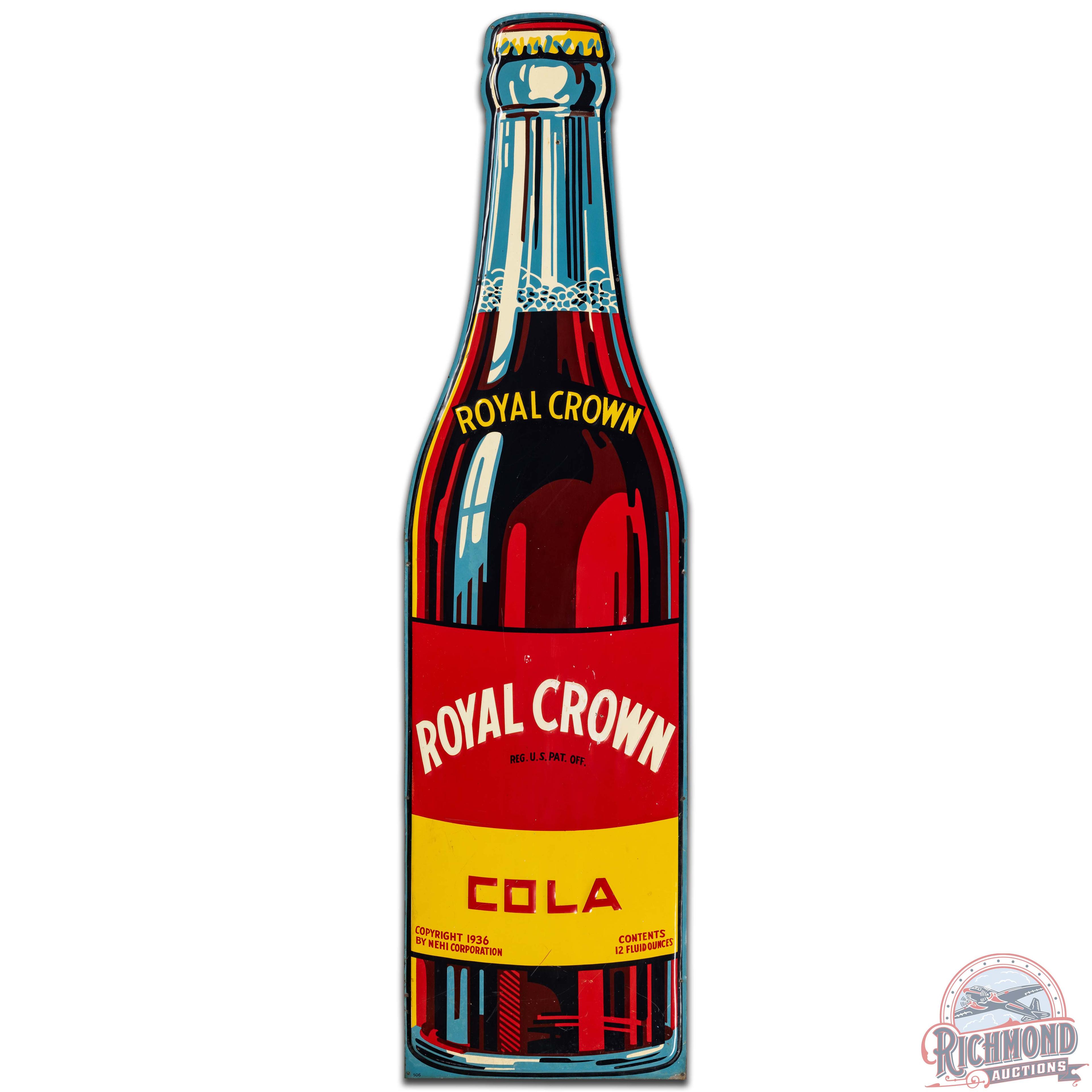 RC Royal Crown Cola Die Cut Embossed SS Tin Bottle Sign